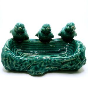 Vintage Ceramic Bird Bath Soap Dish Figurine Soap Trinket Holder Bathroom Decor